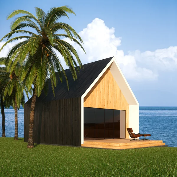 Deniz manzaralı modern konak evi. 3d render — Stok fotoğraf