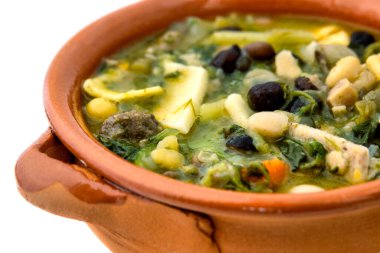 The virtues of Teramo are a traditional dish from the Italian province of Teramo cooked only on May 1st. This soup contains dried legumes, wild spring herbs and meat scraps. clipart