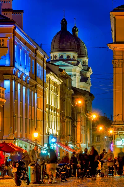 Vita Notturna Rynok Square Leopoli Ucraina — Foto Stock