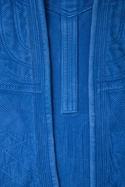 Textura Kimono Algodón Para Las Clases Judo Tejido Azul Cerca — Foto de Stock