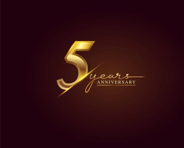 Seçkin arkaplanda 5 Yıl Yıldönümü Logosu Altın Renkli, tebrik kartı ve davetiye kartı için vektör tasarımı