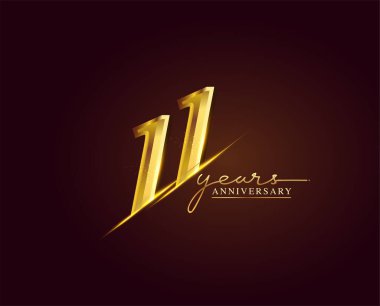 Seçkin arkaplanda 11 Yıl Yıldönümü Logosu Altın Renkli, tebrik kartı ve davetiye kartı için vektör tasarımı