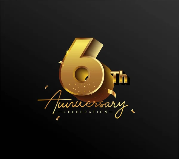 6Th Anniversary Logotype Gold Confetti Isolated Black Background Vector Design — Stock Vector