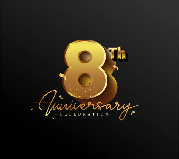 Verjaardag Logotype Met Gold Confetti Geïsoleerd Zwarte Achtergrond Vectorontwerp Voor — Stockvector