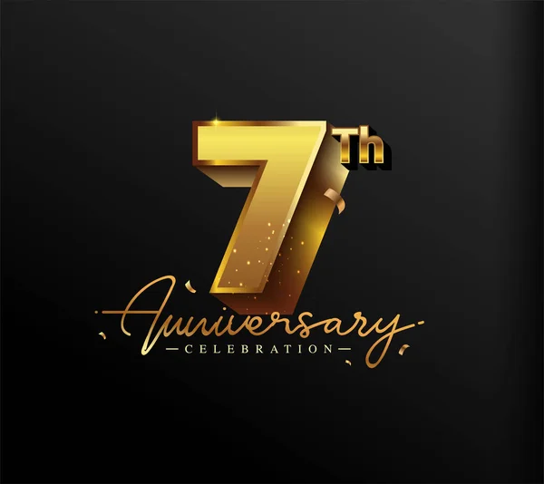 7Th Anniversary Logotype Gold Confetti Elszigetelt Fekete Háttér Vector Design — Stock Vector