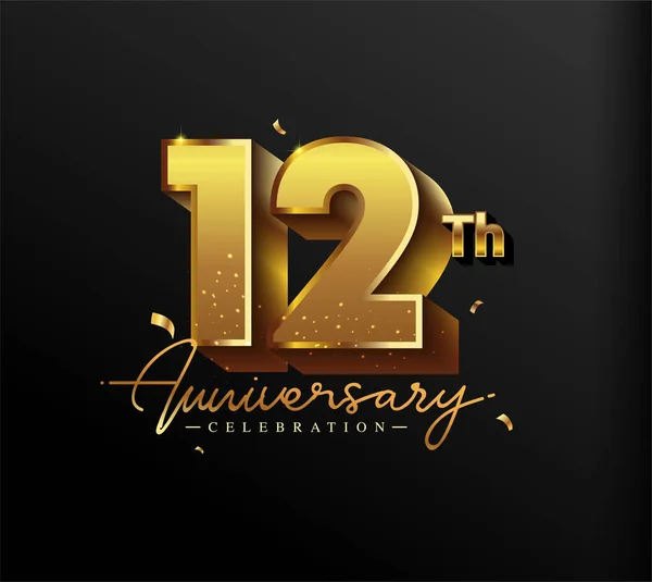Siyah Arkaplanda Zole Edilmiş Altın Konfeti Ile Yıldönümü Logosu Kutlama — Stok Vektör