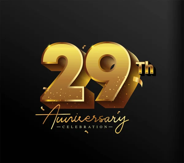 29Th Anniversary Logotyp Med Guld Confetti Isolerad Svart Bakgrund Vektor — Stock vektor