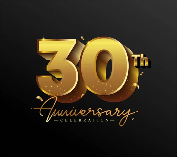 30Th Anniversary Logotype Gold Confetti Isolated Black Background Vector Design — 스톡 벡터