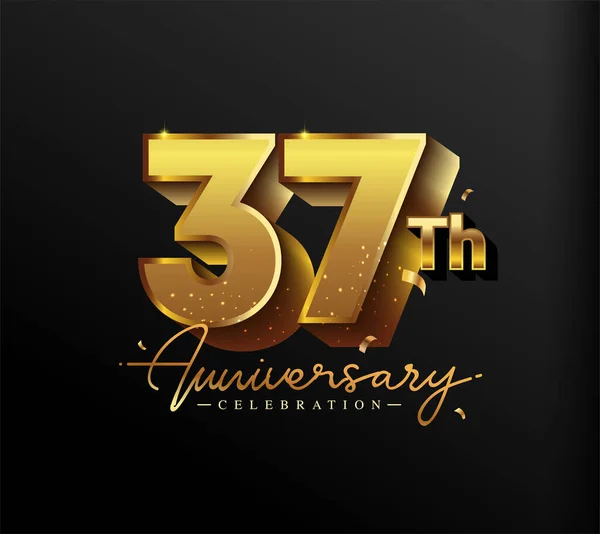 Logotipo Del 37º Aniversario Con Confetti Oro Aislado Sobre Fondo — Archivo Imágenes Vectoriales