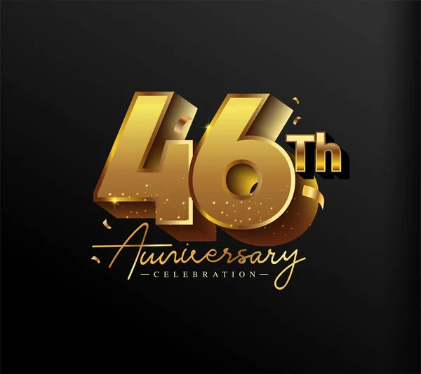 46Th Anniversary Logotype Gold Confetti Isolated Black Background Vector Design — Stock Vector