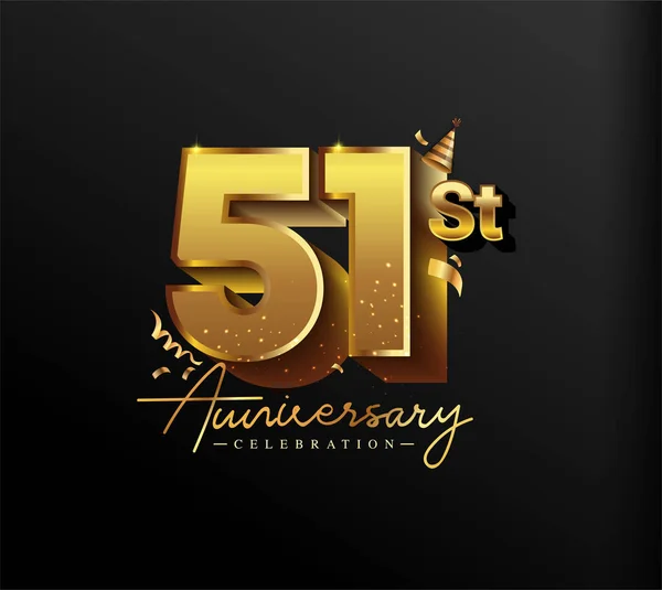 51St Anniversary Logotype Gold Confetti Isolated Black Background Vector Design — Stock Vector