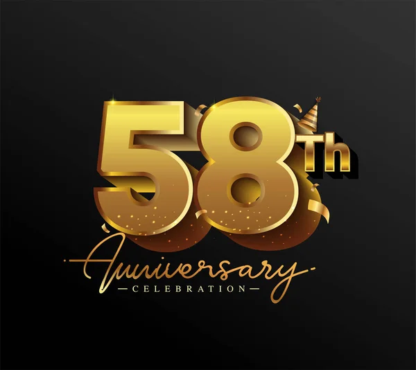 58E Verjaardag Logotype Met Gold Confetti Geïsoleerd Zwarte Achtergrond Vectorontwerp — Stockvector