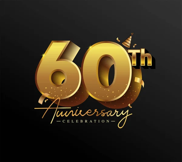 60Th Anniversary Logotype Gold Confetti Isolated Black Background Vector Design — Stock Vector