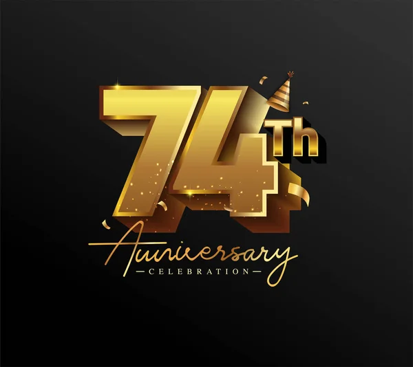 74Th Anniversary Logotype Gold Confetti Isolated Black Background Vector Design — Stock Vector