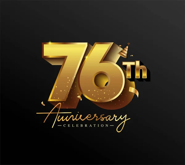 76E Verjaardag Logotype Met Gold Confetti Geïsoleerd Zwarte Achtergrond Vectorontwerp — Stockvector