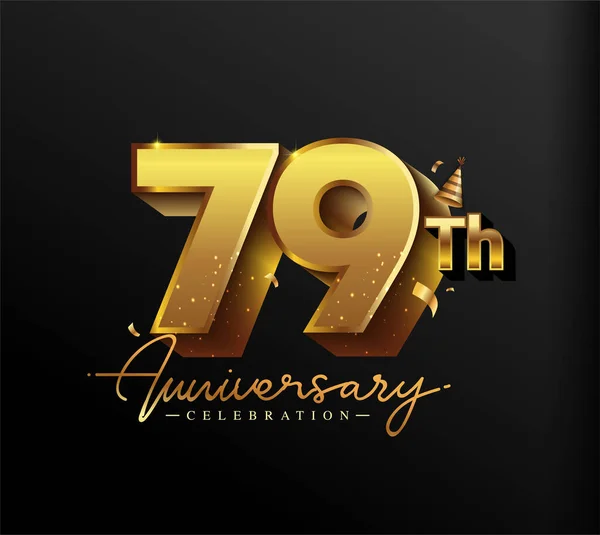 79Th Anniversary Logotyp Med Guld Confetti Isolerad Svart Bakgrund Vektor — Stock vektor