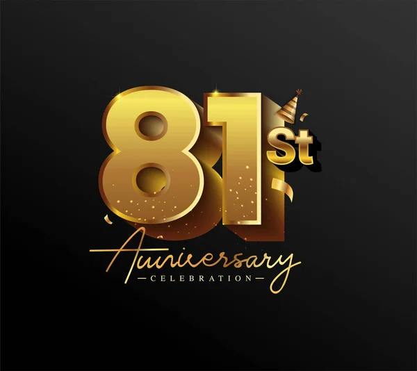 Logotipo 81Esimo Anniversario Con Confetti Oro Isolato Sfondo Nero Disegno — Vettoriale Stock