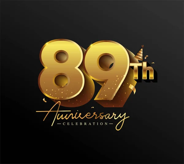 89Ste Verjaardag Logotype Met Gold Confetti Geïsoleerd Zwarte Achtergrond Vectorontwerp — Stockvector