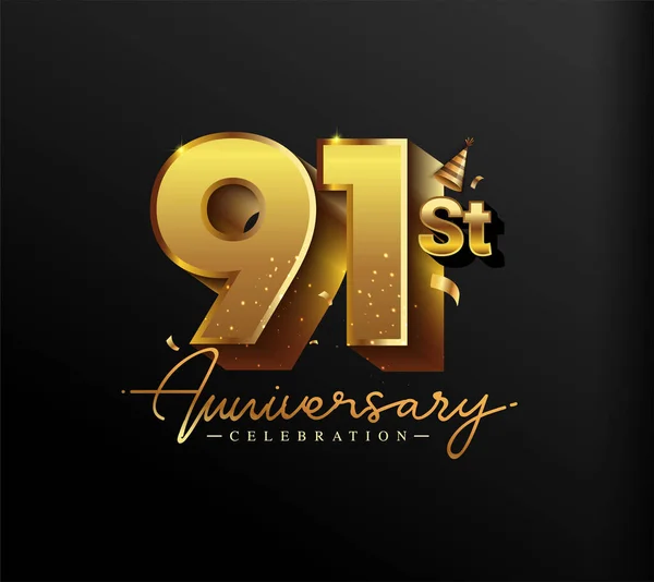 91St Anniversary Logotype Mit Goldkonfetti Isoliert Auf Schwarzem Hintergrund Vektor — Stockvektor