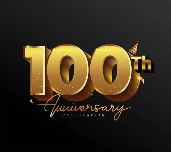 Logotipo Del 100º Aniversario Con Confetti Oro Aislado Sobre Fondo — Vector de stock