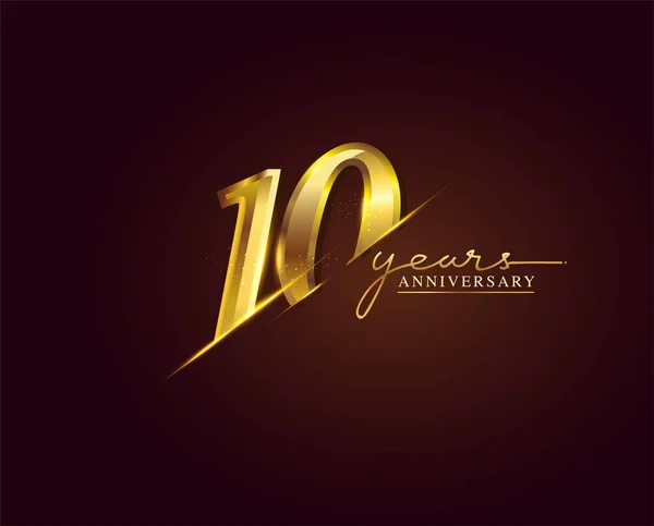 10 Yıl Yıldönümü Logosu Zarif arka planda Altın Renkli, tebrik kartı ve davetiye kartı için vektör tasarımı