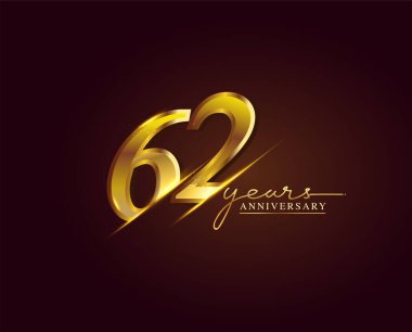 Seçkin arkaplanda 62 Yıl Yıldönümü Logosu Altın Renkli, tebrik kartı ve davetiye kartı için vektör tasarımı