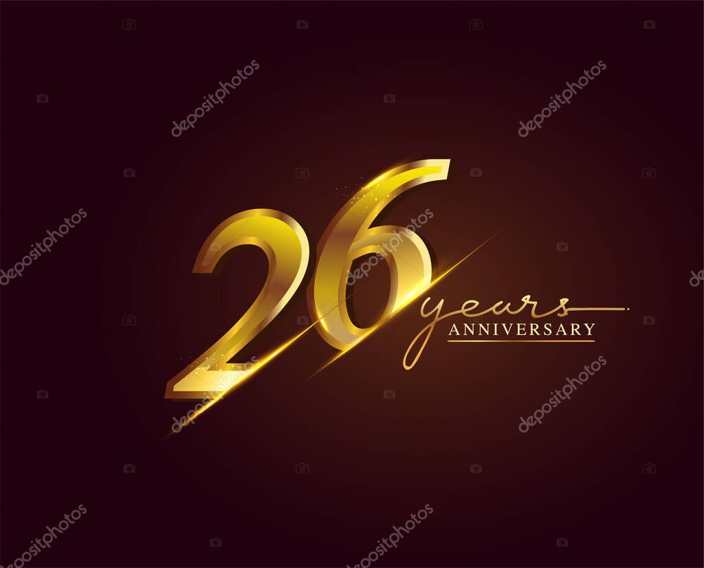 26 Years Anniversary Logo Golden Colored isolated on elegant background, vector design for greeting card and invitation card