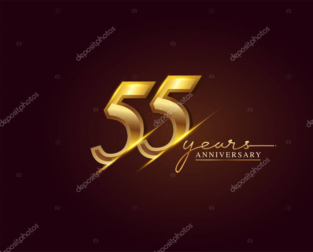 55 Years Anniversary Logo Golden Colored isolated on elegant background, vector design for greeting card and invitation card