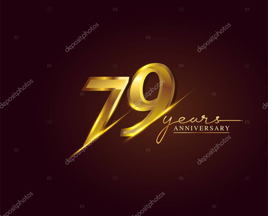 79 Years Anniversary Logo Golden Colored isolated on elegant background, vector design for greeting card and invitation card