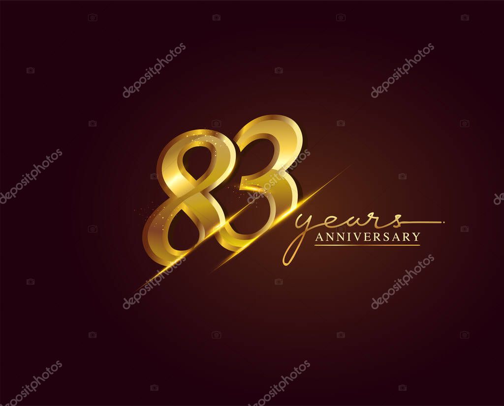83 Years Anniversary Logo Golden Colored isolated on elegant background, vector design for greeting card and invitation card