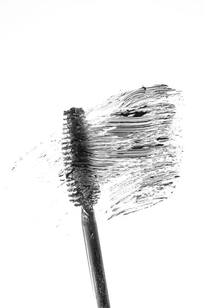 Zwarte Mascara Borstel Staal Een Witte Achtergrond Minimalistisch Cosmetisch Concept — Stockfoto