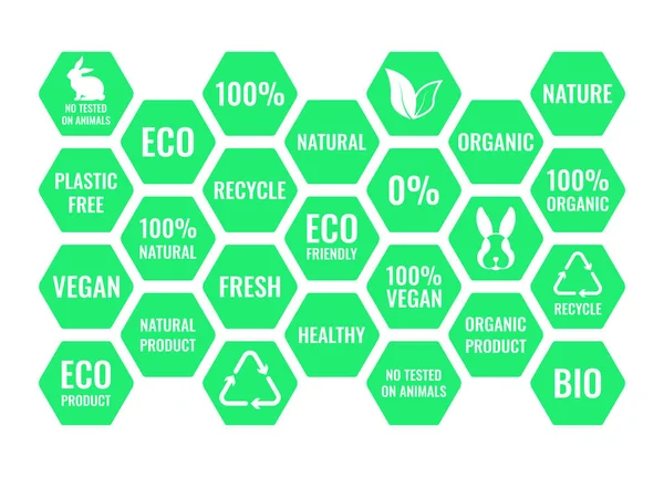 Векторный Набор Значков Письмо Иллюстрации Зеленый Шестиугольник Тему Эко Био — стоковый вектор