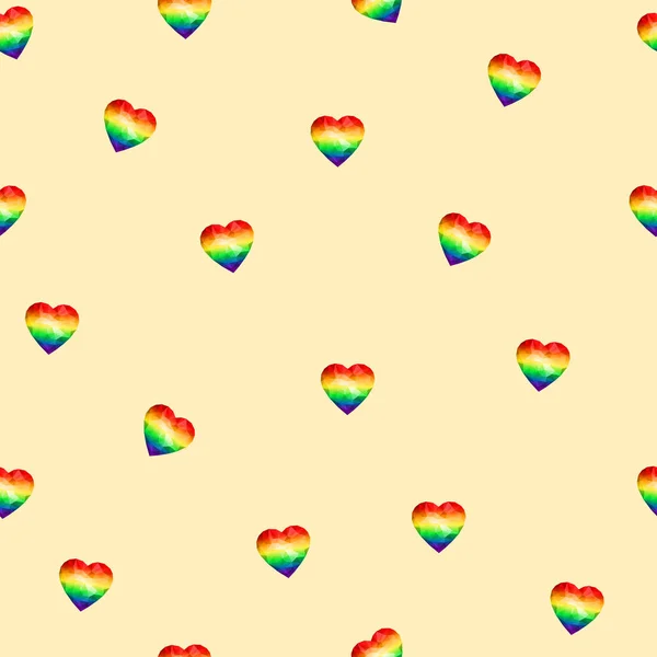 誇りに思う日だ 低ポリスタイルで心臓のベクトルシームレスパターン 性的寛容 同性愛嫌悪 同性関係 同性愛の概念 — ストックベクタ