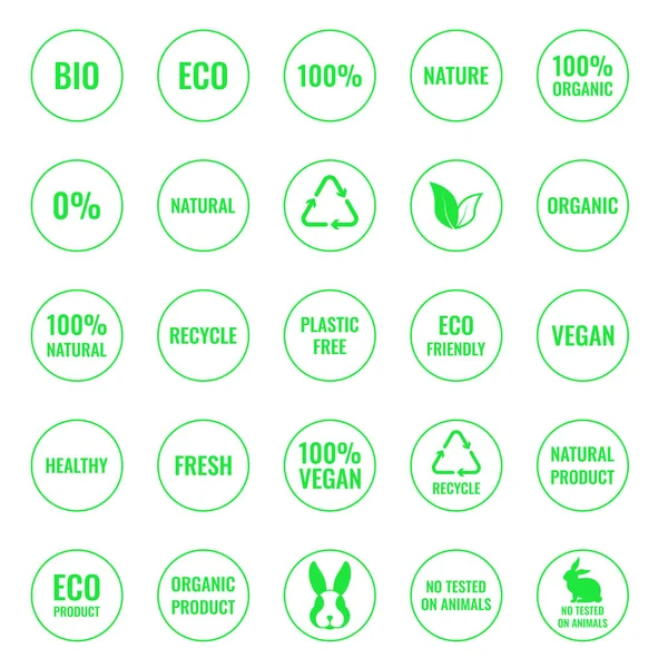 Vectorset Iconen Letteren Illustraties Een Groene Cirkel Het Thema Eco — Stockvector