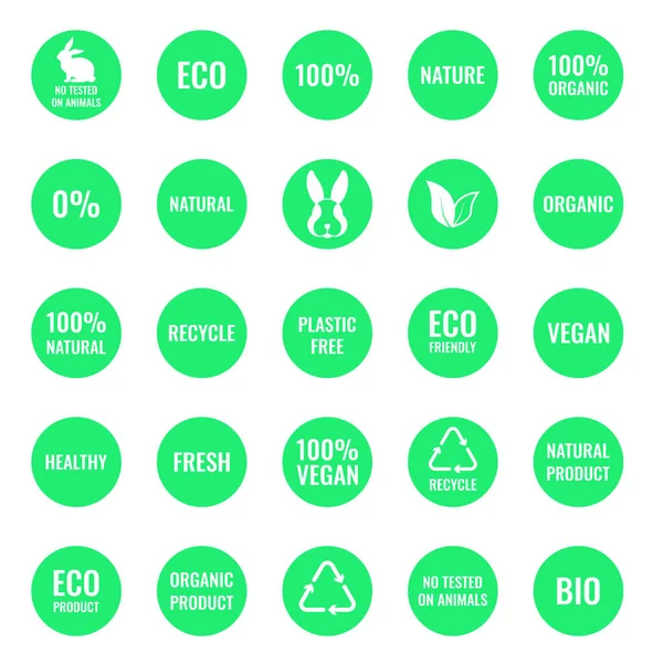 Vectorset Iconen Letteren Illustraties Een Groene Cirkel Het Thema Eco — Stockvector