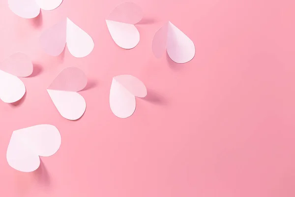 Corazones Papel Rosa Sobre Fondo Rosa Concepto Romance Amor Día — Foto de Stock