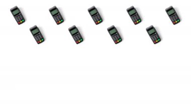 Işık arka planında Pos terminali. Banka ekipmanları. Ediniyorum. Banka kredi kartlarının kabul edilmesi. 