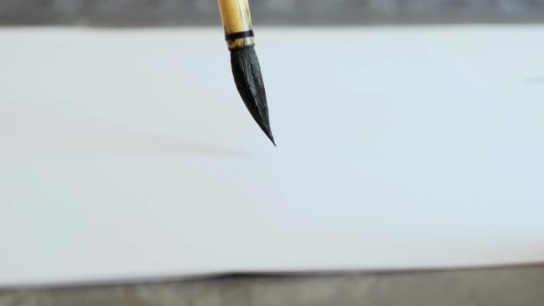 中国艺术笔墨在白纸上 绘画教学工具的概念 宏观照片 — 图库视频影像