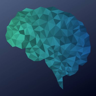 Konsept, yapay zeka. İnsan beyni konsepti. Düşük polimerli doğrusal izole edilebilir illüstrasyon. Web afişi ve sosyal medya için tasarım şablonu. Boşluğu kopyala