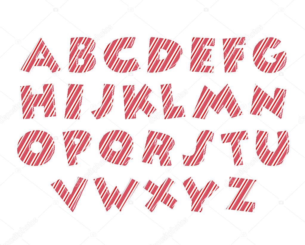 Candy cane alphabet font red white and pink colours