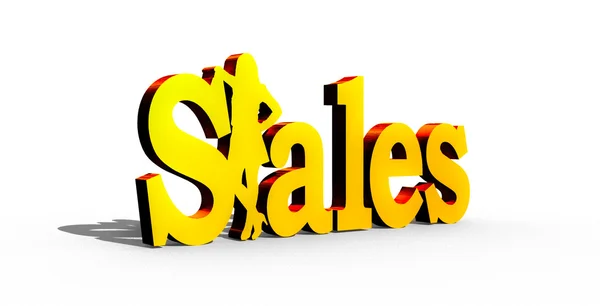 Sales lady standing in 3D text gold — Stock Photo, Image