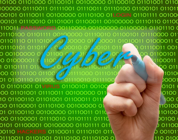 Marcador escritura a mano proteger contraseña ciberdelincuencia precaución texto binario —  Fotos de Stock