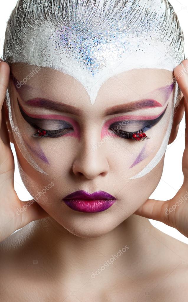 Fashion Model Girl Portrait with Bright Makeup. 