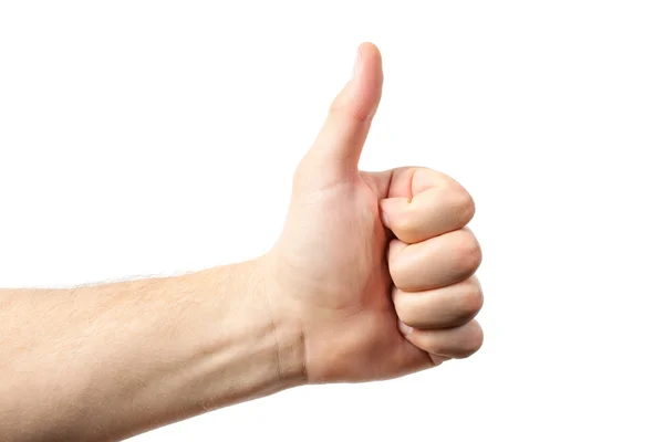 Ручний знак людини ізольовано на білому тлі. палець піднятий вгору — стокове фото
