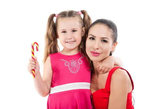 Feliz familia amorosa. madre y niña jugando, besando y abrazando — Foto de Stock