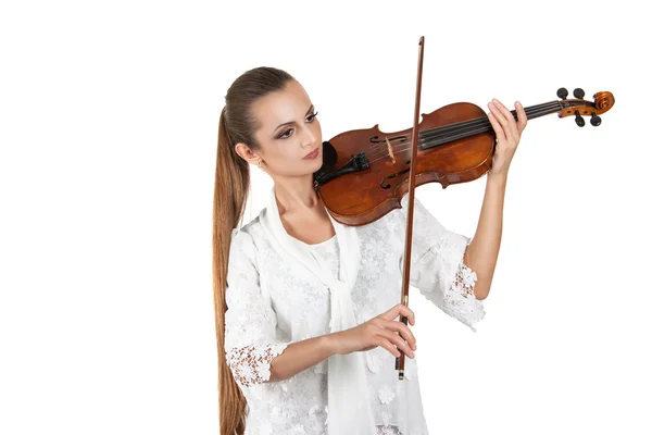 Bella giovane donna che suona il violino — Foto Stock