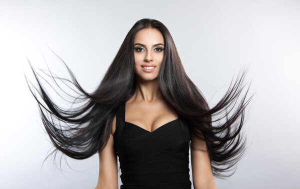 Beautiful model with smooth flying hair