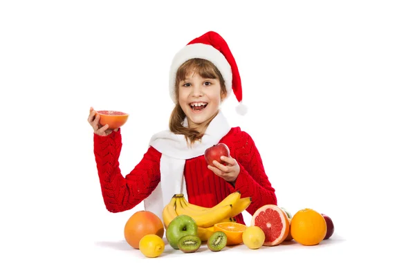 Flicka med frukt på vit bakgrund — Stockfoto
