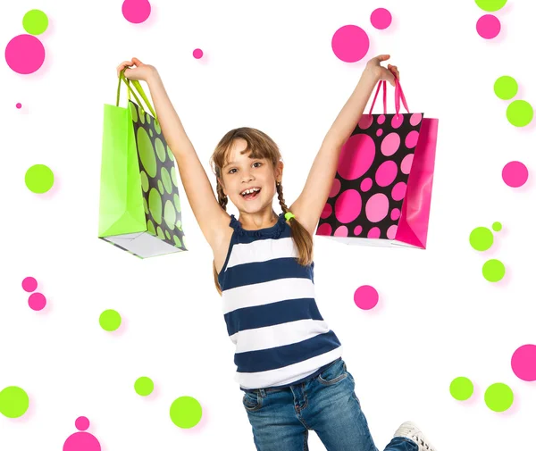 Menina adolescente feliz com sacos de compras — Fotografia de Stock