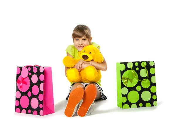 Feliz adolescente con bolsas de compras — Foto de Stock